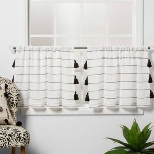 Opalhouse Black/White Curtain Tier with Tassels